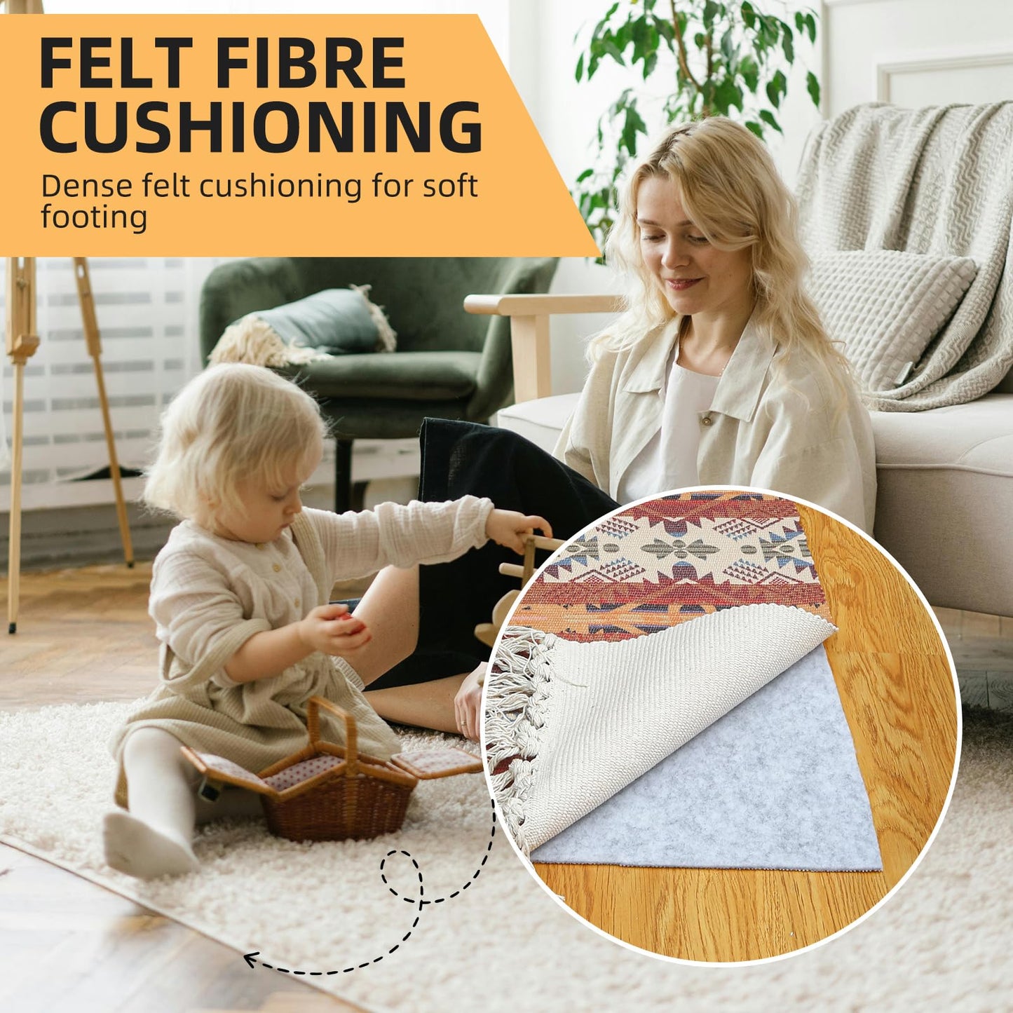 Non Slip Rug Pad, Natural Rubber Backing Rug Pads 1/4” Thick, Felt Rug Gripper Pad, Non Slip Under Carpet Mat, Under Rug Cushion for Hardwood Floors, Carpet Runners (2x4FT)