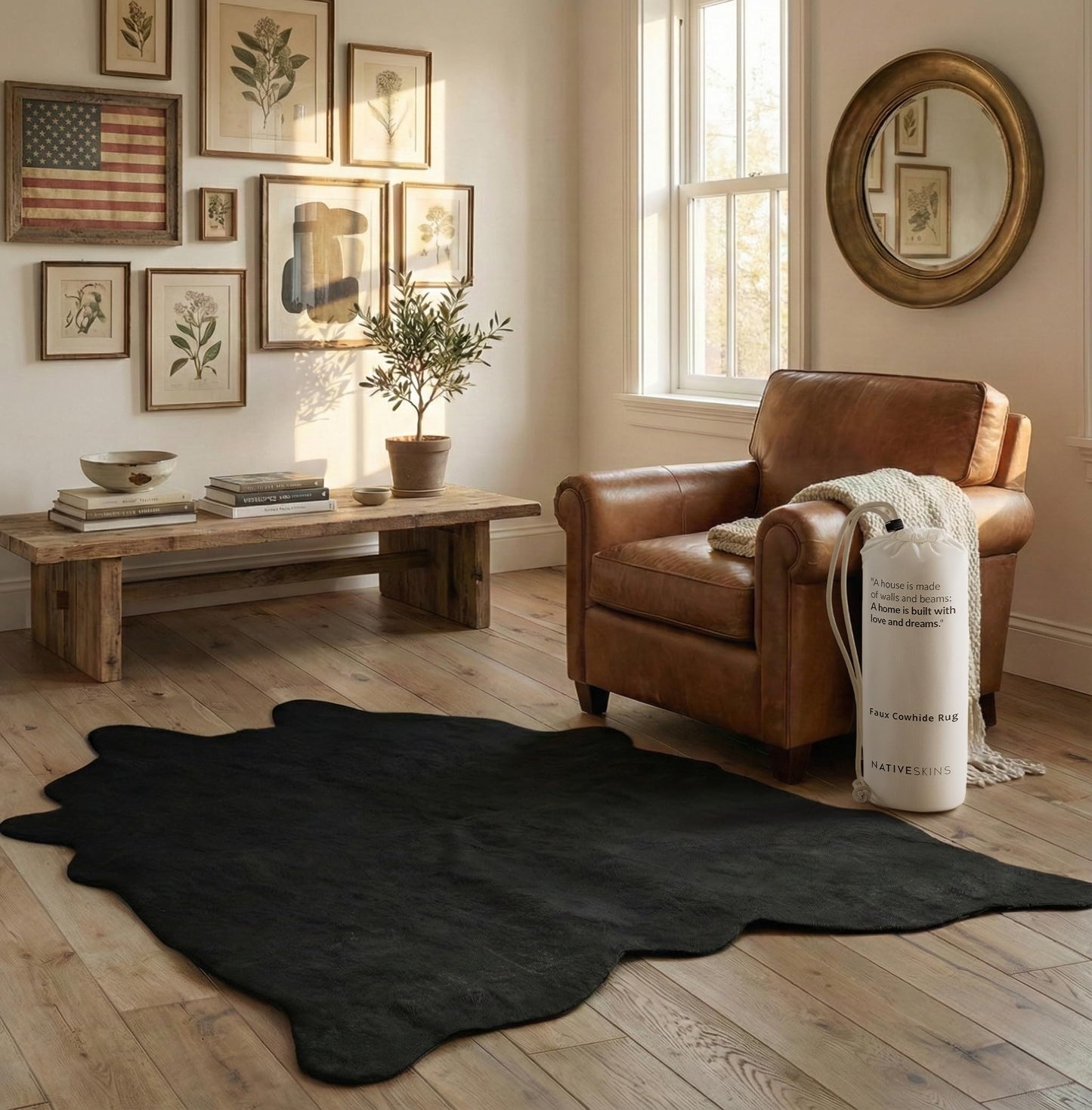 NativeSkins Faux Cowhide Rug – Midnight Black (Large) | 4.6ft x 6.6ft | Triple-Layer Support | Ultra-Soft Pile | Hand-Cut, Faux Suede No-Slip Backing | Western Rug | Cow Hide Animal Print