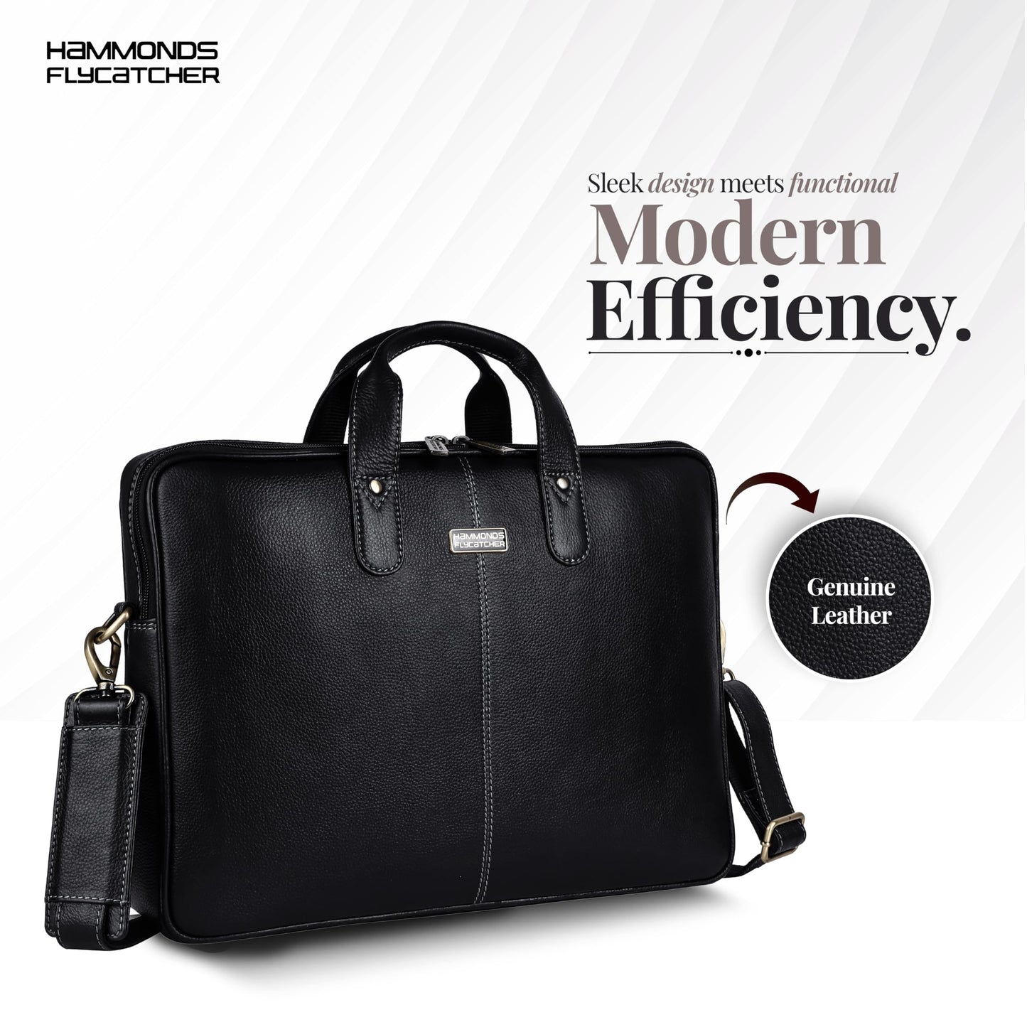 HAMMONDS FLYCATCHER Genuine Leather Laptop Bag for Men with Padded 15.6 Inch Laptop Sleeve, Leather Messenger Bag for Men - Briefcases with Multi Pockets for Office and Travel Use - Classic Black