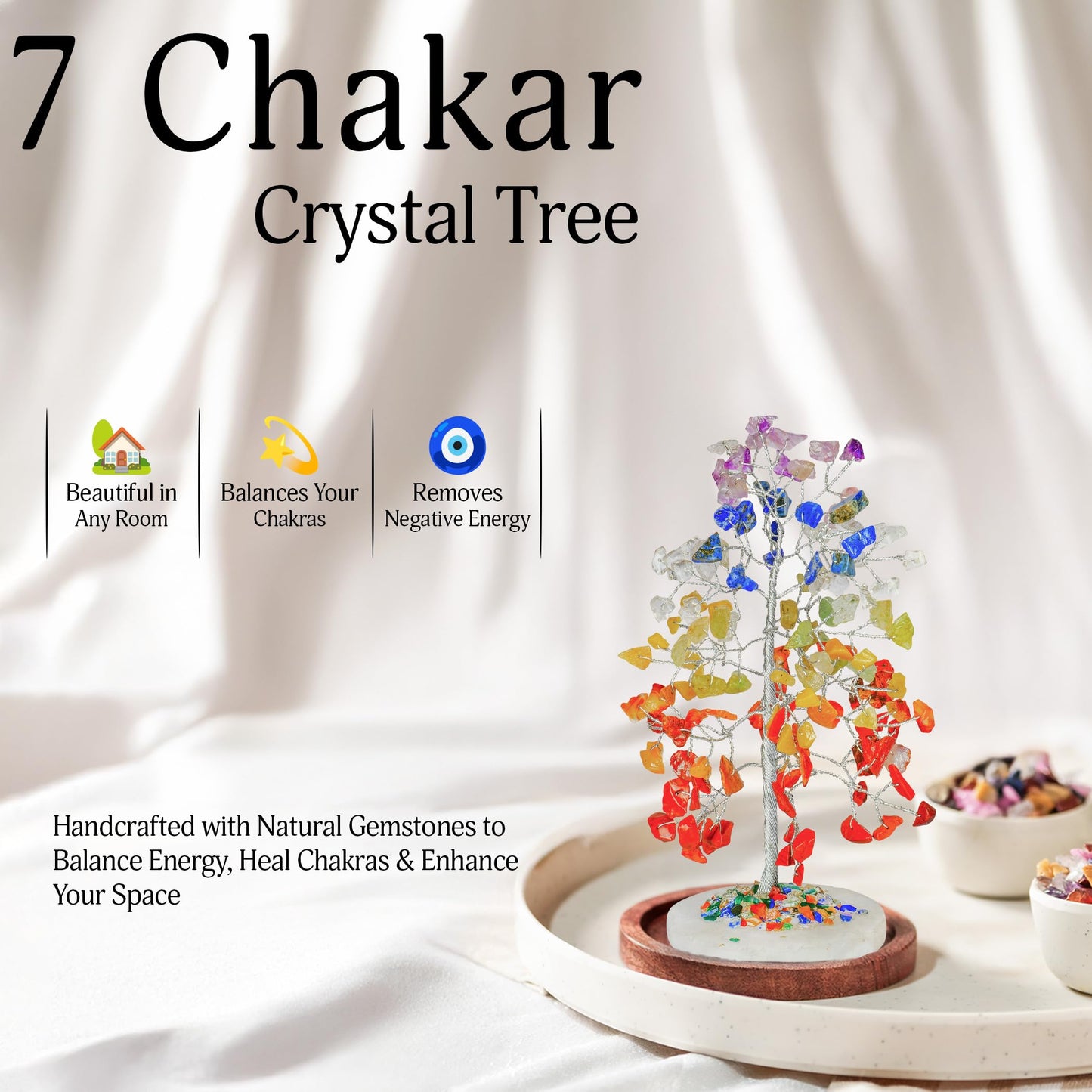 YATSKIA 7 Chakra Tree of Life Crystal Tree | Birthday Gifts for Women | Healing Crystals Gemstone Tree | Crystal Gifts for Mom | Home Office Decor | Handcrafted Unique Gifts