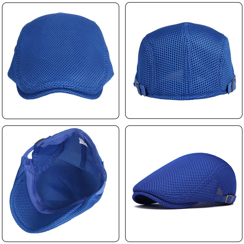 meioro Mens Breathable Mesh Summer Hat Adjustable Flat Cap Newsboy Beret Ivy Cap Irish Cabbie Fishing Hats（Royal Blue）