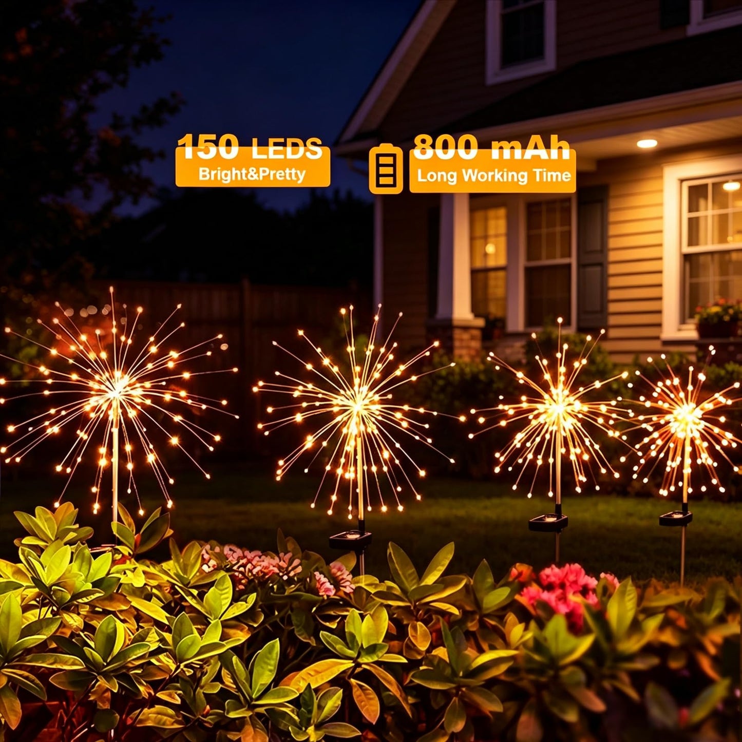 Galavasen Solar Fireworks Lights for Outside, 150 LED Firework Solar Lights Outdoor Waterproof,Garden Fairy Twinkling Tree Stake for Yard Patio Pathway Wedding Christmas Diwali Decor 8 Pack Warm White