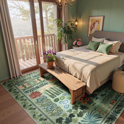 Zealude Boho Green Washable 8x10 Area Rug for Living Room, Floral Large Rugs for Bedroom Aesthetic, Non Slip Botanical Soft Indoor Throw Carpet for Dining Room Home Office Playroom (Green,8 x 10)