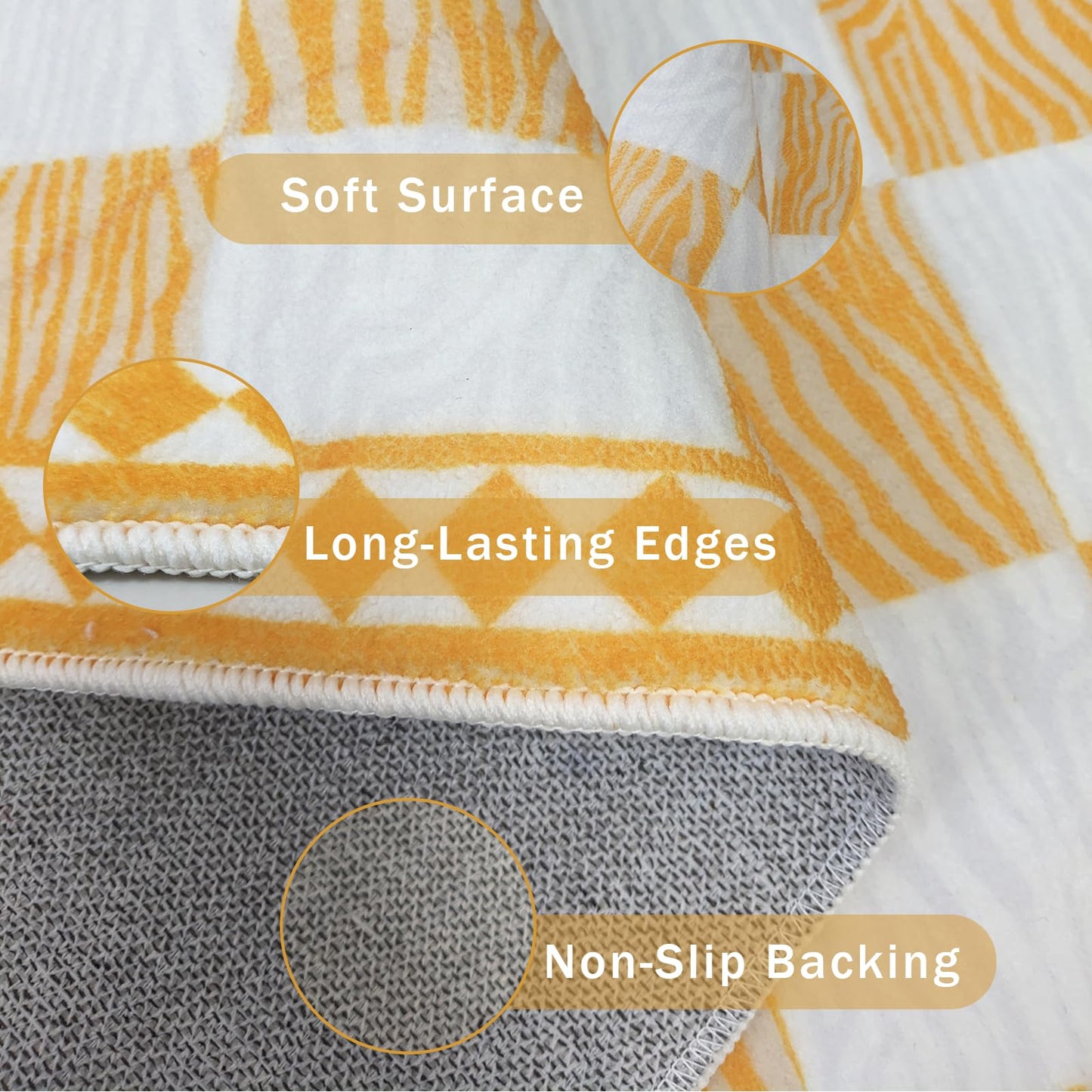 Lacomfy Checkered Rug Carpet 5x6.6Ft Modern Abstract Zebra Mat for Kids Boys Girls Bedroom Farmhouse Living Room Office Entryway Decor, Chic Stripe and Checkerboard, Nonslip Washable, Yellow