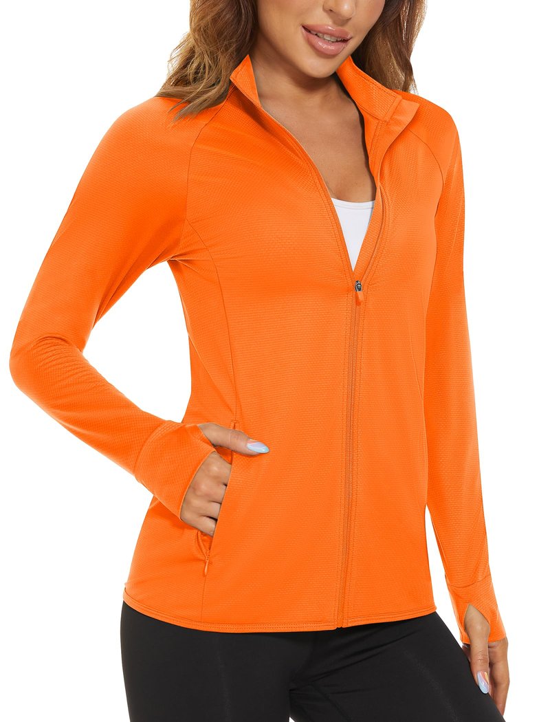 MAGCOMSEN Women's Long Sleeve Jackets Full Zip Lightweight UV Protection Hiking Shirts Athletic Jacket with Pockets Orange XL