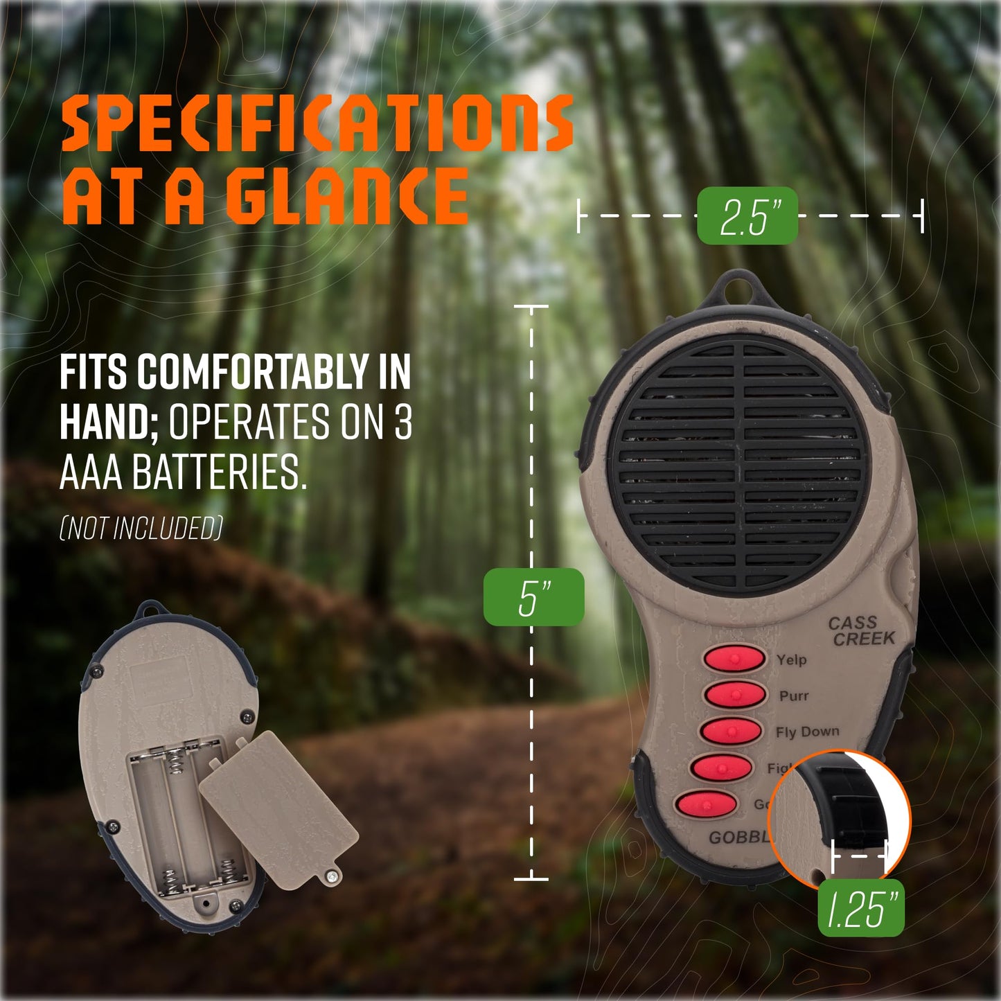 Cass Creek Ergo Spring Gobbler Electronic Game Call, Compact Handheld Turkey Call, Realistic Digital Sounds, Portable Hunting Gear, Easy One-Hand Operation