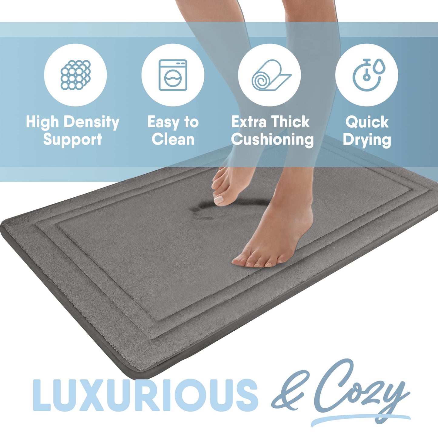 MICRODRY Quick Drying Memory Foam Framed Bath Mat with GripTex Skid-Resistant Base, 21x34, Dark Grey