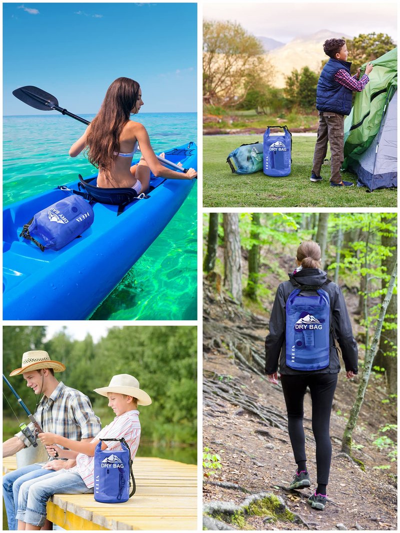 HEETA Dry Bag Waterproof for Women Men, Roll Top Lightweight Dry Storage Bag Backpack with Phone Case for Travel Swimming Boating Kayaking Paddle Board Camping Beach Accessories (Bluish Violet, 10L)