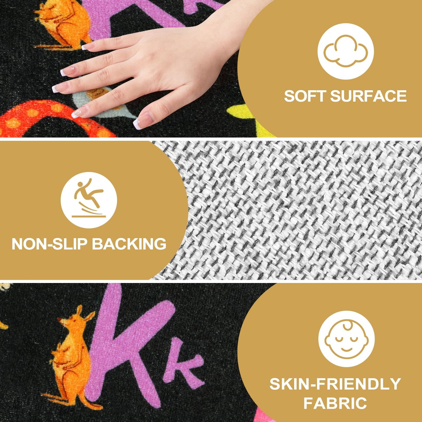 LIVEBOX 7'5" x 13' Black ABC Kids Classroom Carpet, Large Washable Alphabet Educational Learning Area Rugs for Classroom Elementary, Non-Slip Preschool Kids Teacher Rug for Kindergarten Daycare Baby