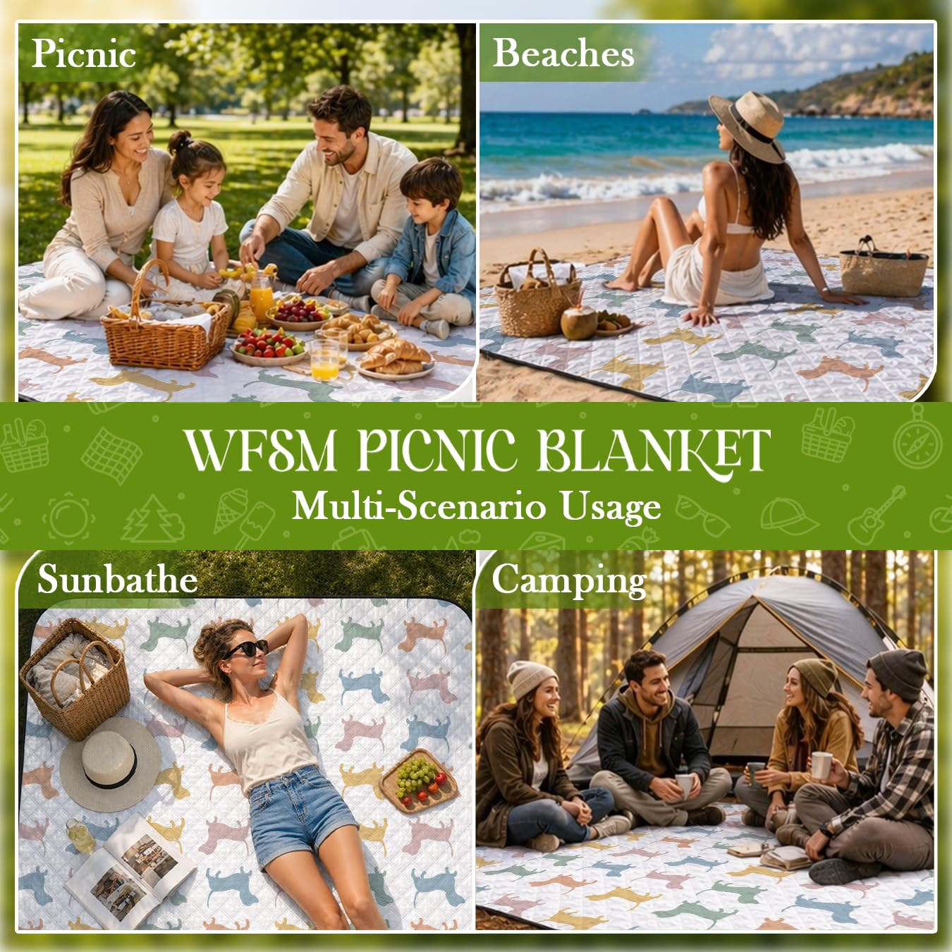 WFSM Dachshund Gifts Picnic Mat 80x60 Inch, Dachshund Lover Gifts, Colorful Weiner Dog Outdoor Play Mat for Adults and Toddlers Waterproof Sandproof Beach Blanket Travel Camping Rug