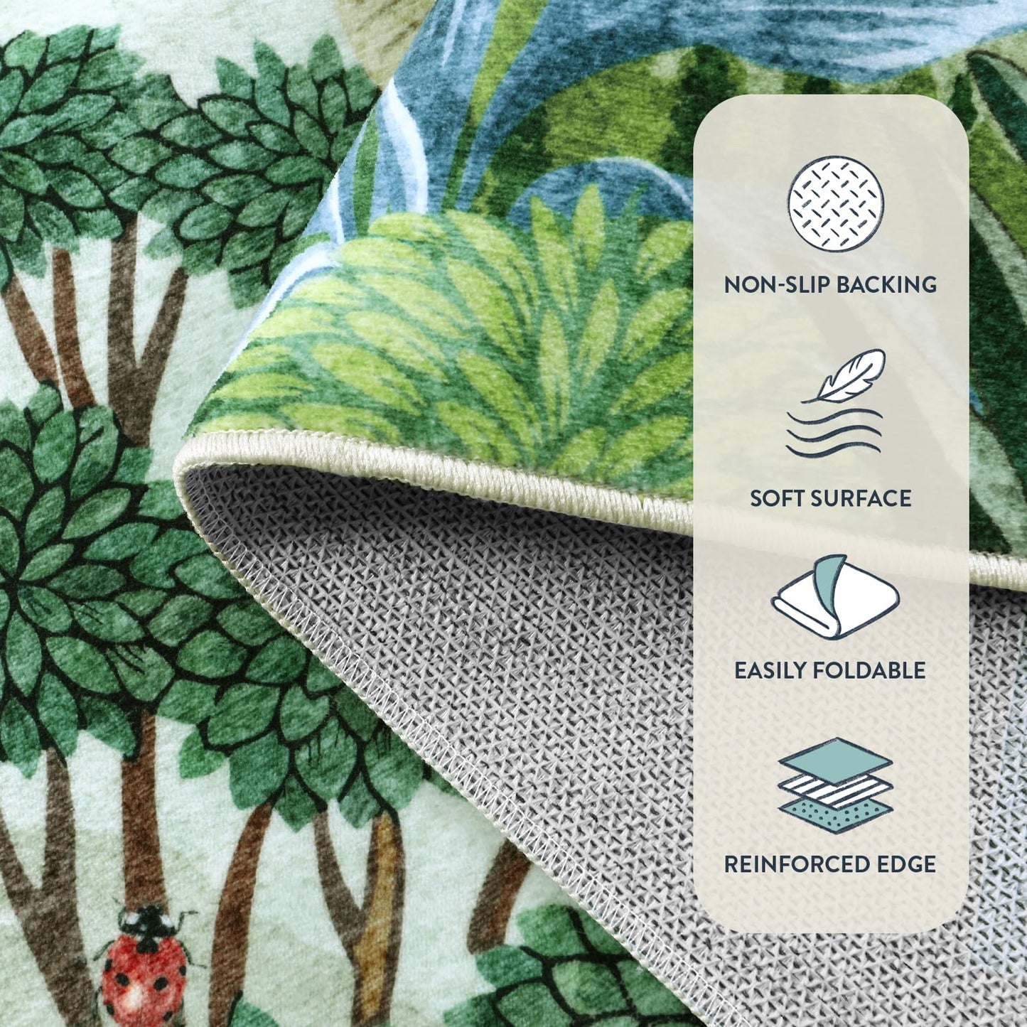 Lahome Jovence Summer Jungle Rug, Washable Rugs 5x7 for Bedroom, Green Forest Soft Carpet for Living Room, Summer Season Non Slip Non Shedding Dining Room Carpet for Under Table Classroom Entryway