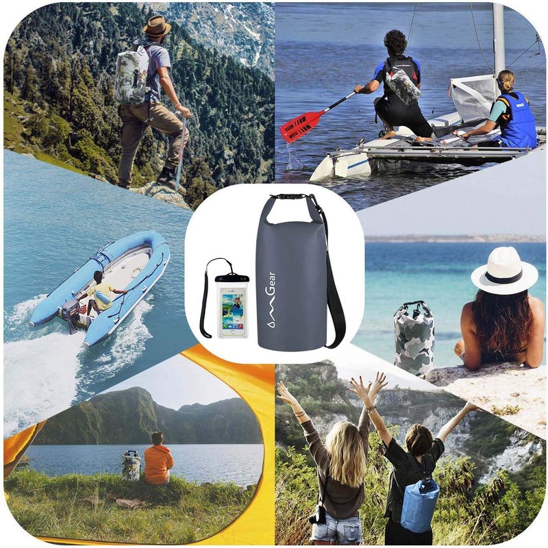 OMGear Waterproof Dry Bag Backpack Waterproof Phone Pouch 40L/30L/20L/10L/5L Floating Dry Sack for Kayaking Boating Sailing Canoeing Rafting Hiking Camping Outdoors Activities(Grey,5L)