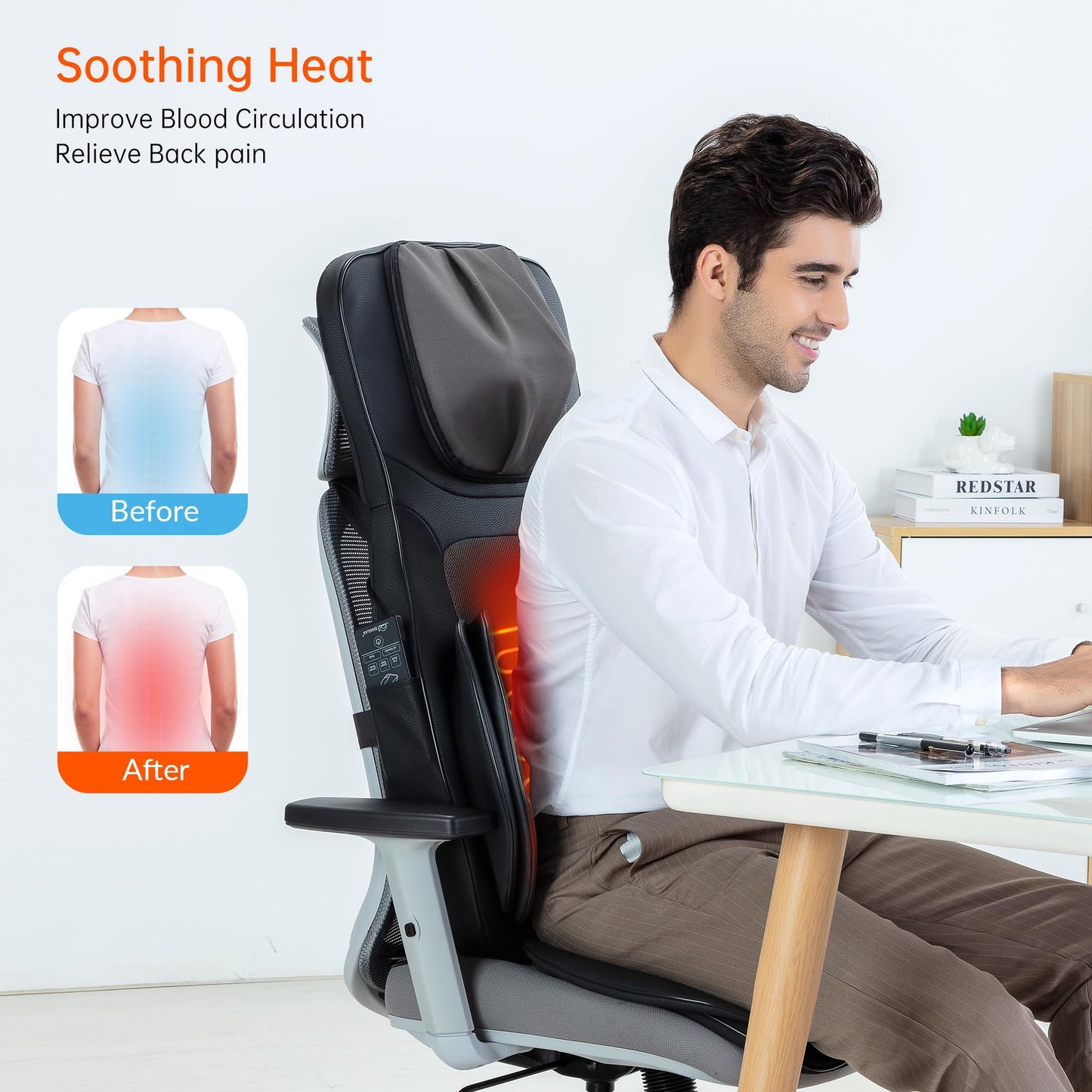Snailax Shiatsu Neck Back Massager with Heat, Massage Chair Pad with Compression, Height-Adjustable Neck Massage Rollers Chair Seat Massager, Gifts for Men, Women