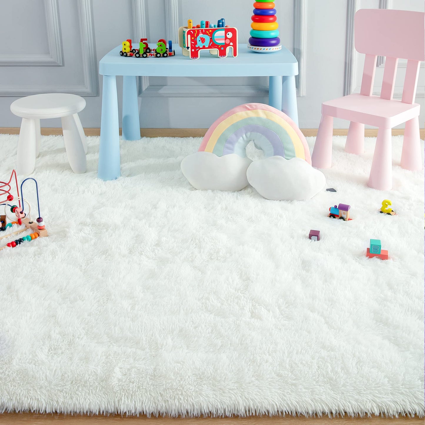 Foxmas Soft Fluffy Area Rugs for Bedroom Kids Room Plush Shaggy Nursery Rug Furry Throw Carpets for Boys Girls, College Dorm Fuzzy Rugs Living Room Home Decorate Rug, 2ft x 3ft, Cream