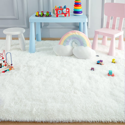 Foxmas Soft Fluffy Area Rugs for Bedroom Kids Room Plush Shaggy Nursery Rug Furry Throw Carpets for Boys Girls, College Dorm Fuzzy Rugs Living Room Home Decorate Rug, 2ft x 3ft, Cream