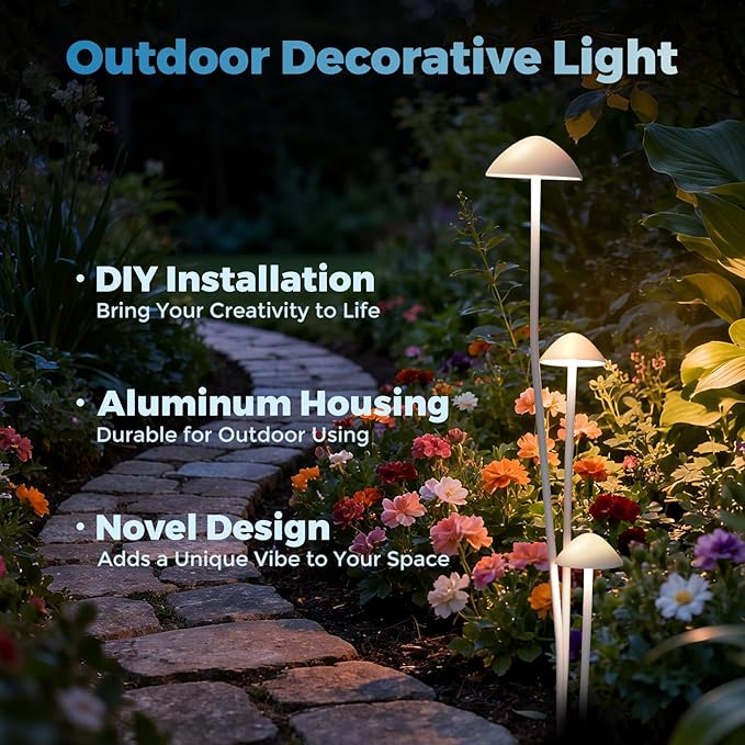 Gardencoin Outdoor Garden Decorative Lights, LED Landscape Lighting Decor IP65 Waterproof, Mushroom Light Wired with Transformer for Backyard, Patio, Lawn, Pathway Decoration, Set of 3