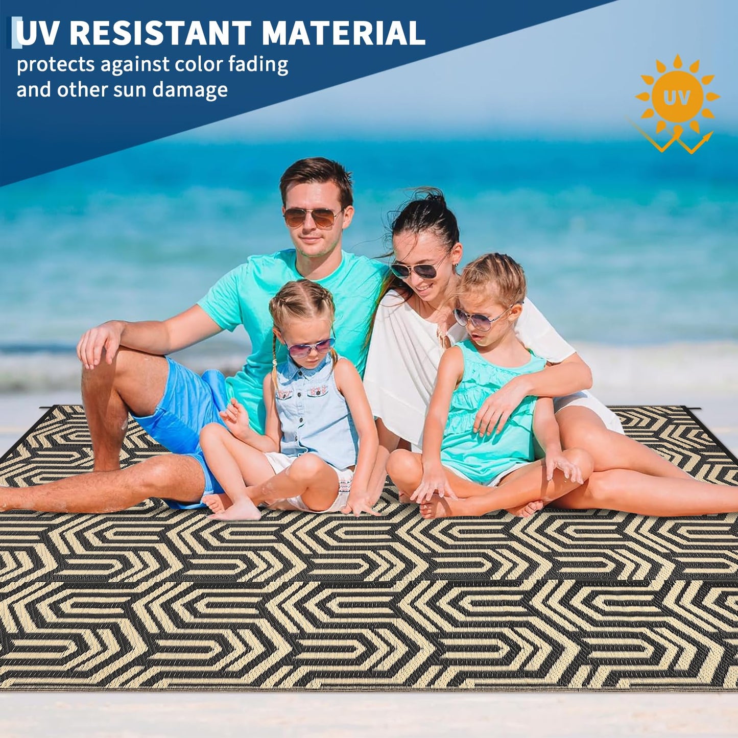 GarveeHome 9'x12' Outdoor Rug Waterproof – Large Patio Mat for Under Dining Table or Sectional Sofa – Low Pile Reversible Plastic Mat, Stain Resistant & Hose Clean, All-Weather UV Coated, Coffee