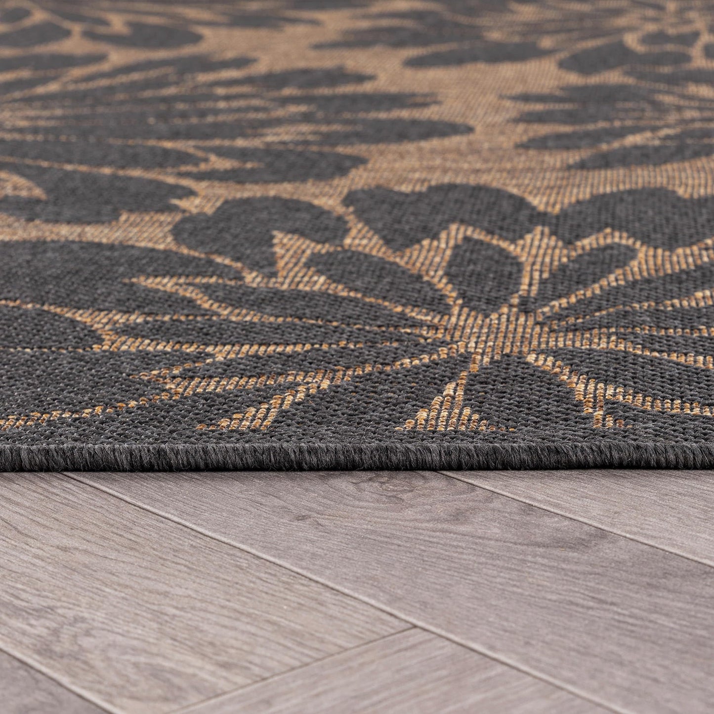Rugshop Floral Indoor Outdoor Flat Woven Area Rug,Natural Jute-Style,Easy-Care Patio Rug for Backyard Porch Deck Balcony, 6'6" x 9' Dark Gray/Natural