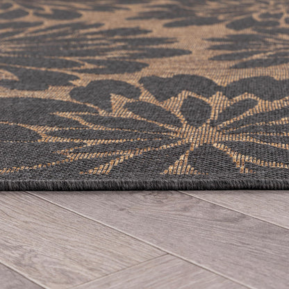 Rugshop Floral Indoor Outdoor Flat Woven Area Rug,Natural Jute-Style,Easy-Care Patio Rug for Backyard Porch Deck Balcony, 5' x 7' Dark Gray/Natural