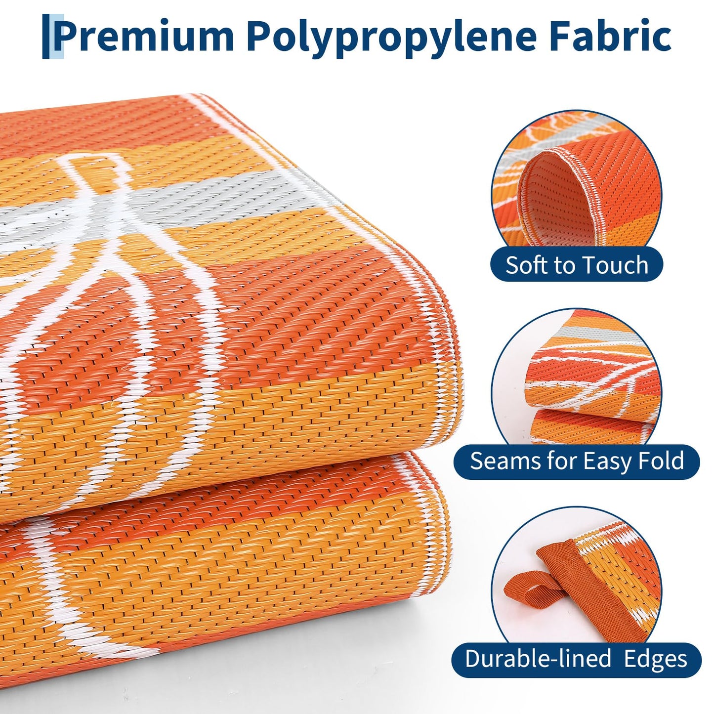 Garvee 8x10 Outdoor Waterproof Rug, Floral Outdoor Area Rug，Reversible Plastic Straw Patio Rug, Portable Camping Mat for RV, Picnic, Beach, Balcony, Garden & Camping Orange