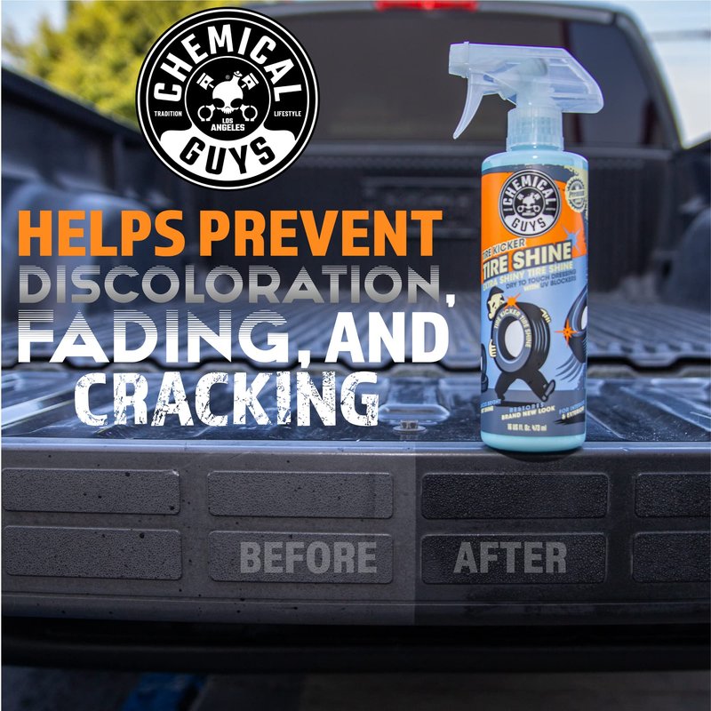 Chemical Guys Tire Kicker Sprayable Extra Glossy Tire Shine Spray, Dry-to-Touch Dressing - Restores Wet Look to Rubber, Vinyl, and Plastic, Safe for Cars, Trucks, Motorcycles, RVs, and More - 16 oz