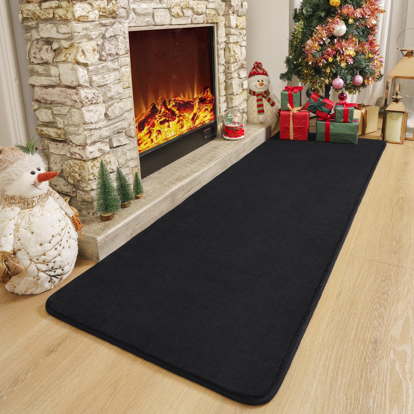 Amearea Modern Soft Hallway Runner Rug, 2x6 Feet Washable Runner Rugs for Hallway, Black Fluffy Rug Bedroom Bedside Rugs, Non Slip Memory Foam Rug Carpet for Entrance Kitchen Living Room Decor