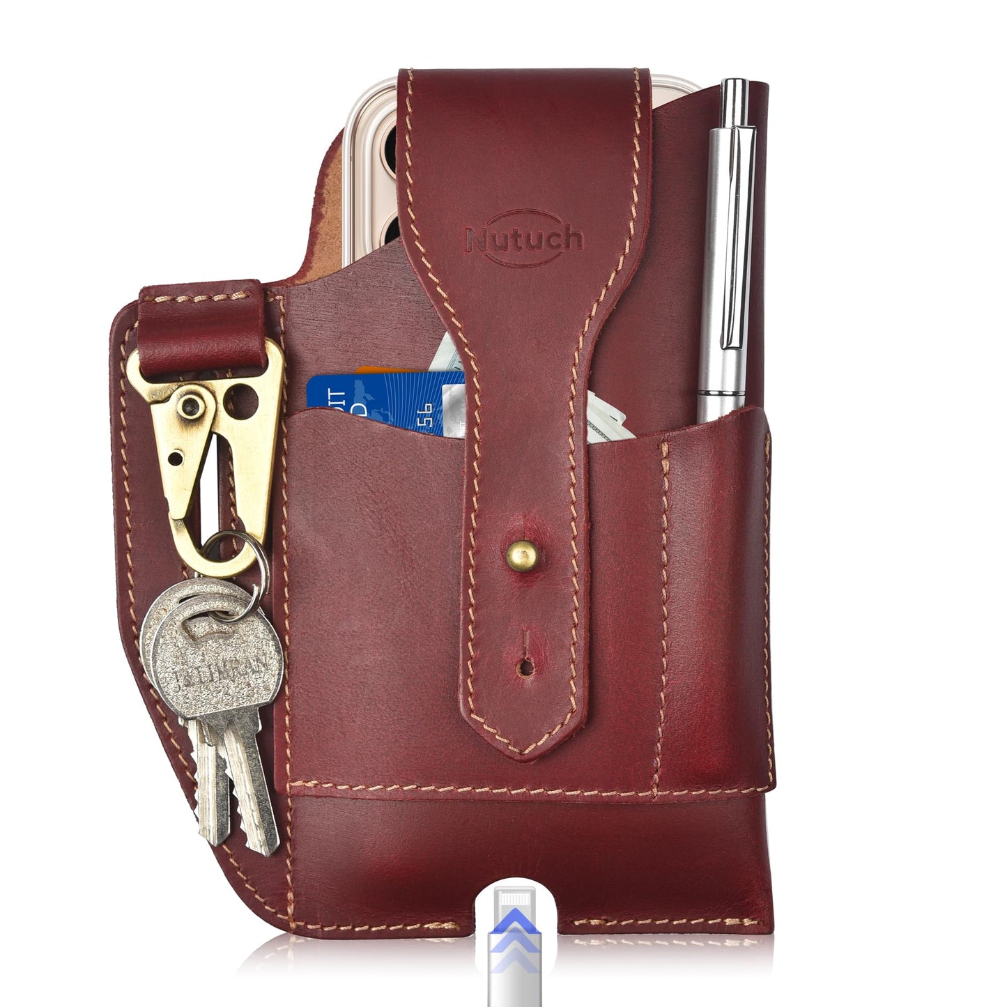 Genuine Leather Phone Holster with Belt Loop | Cell Phone Pouch for iPhone and Smartphone | Cell Phone Holsters Holders | Cell Phone Case | Leather Phone Case (Maroon 501)