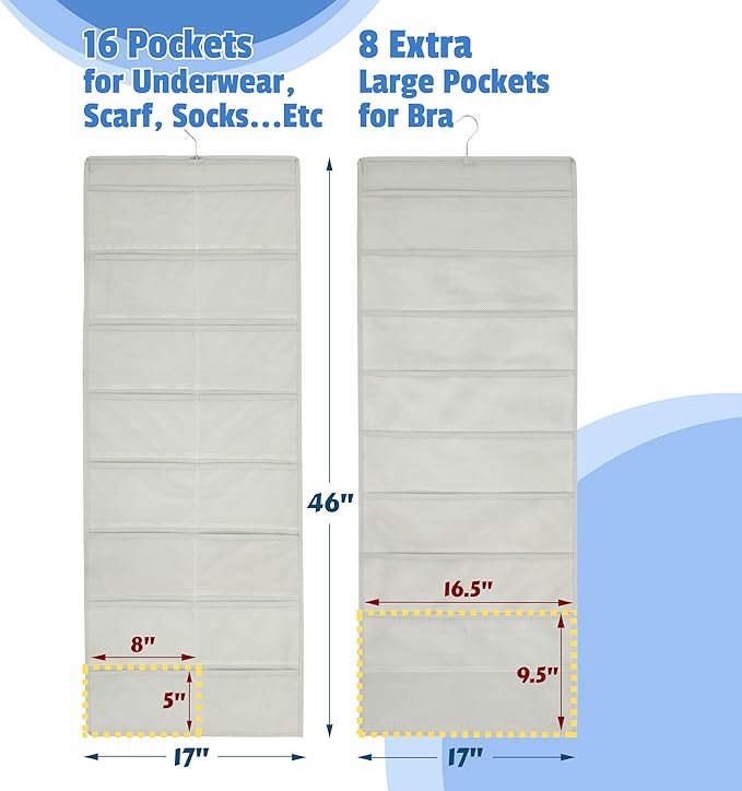 Simple Houseware Double-Sided Hanging Closet Organizer, 24-Pocket Bra &