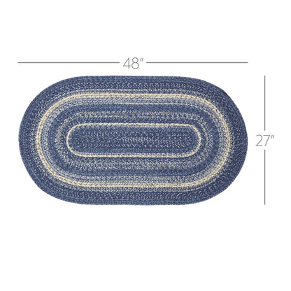 VHC Brands Great Falls Blue Rug with PVC Pad, Jute Blend, Oval, Blue White, 27x48 inches