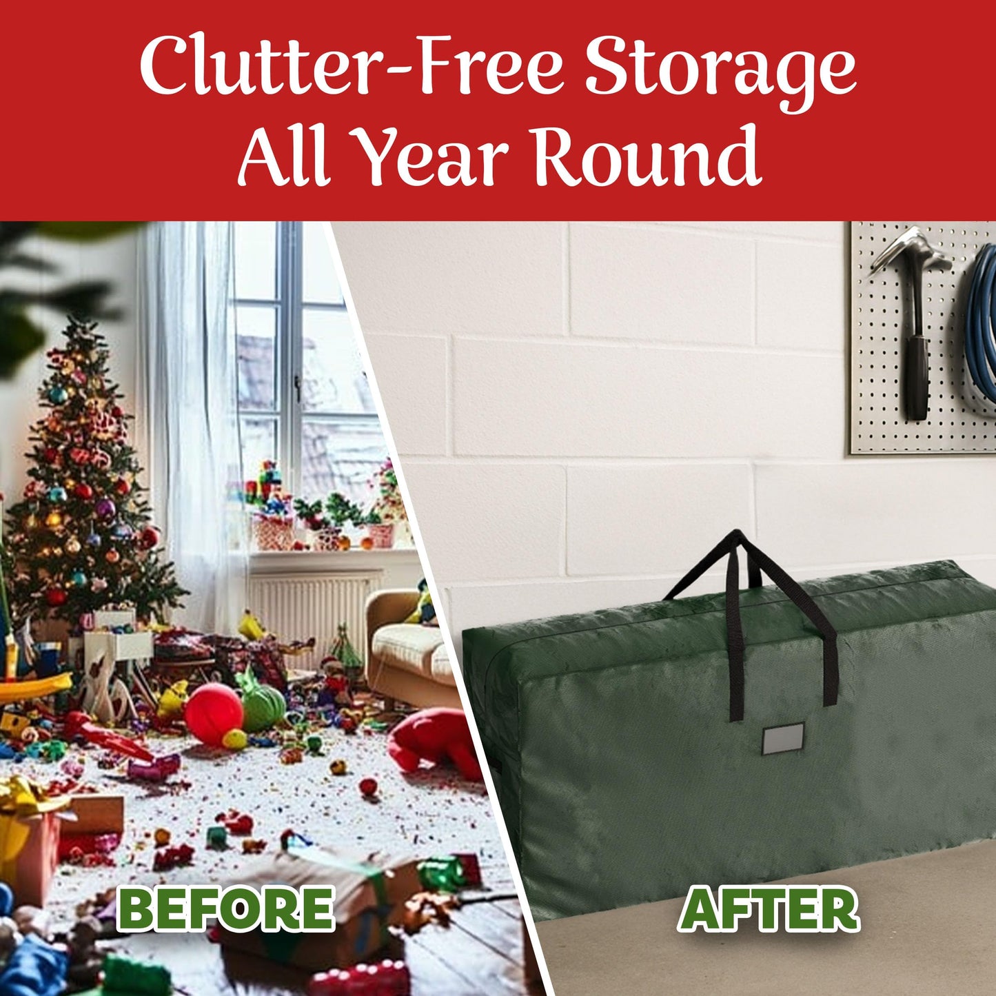 Christmas Tree Storage Bag - Storage Bags for 9FT Disassembled Artificial Trees,Seasonal Decor,Packing,Moving,and Home Organizer by Elf Stor (Green),(Pack of 2)