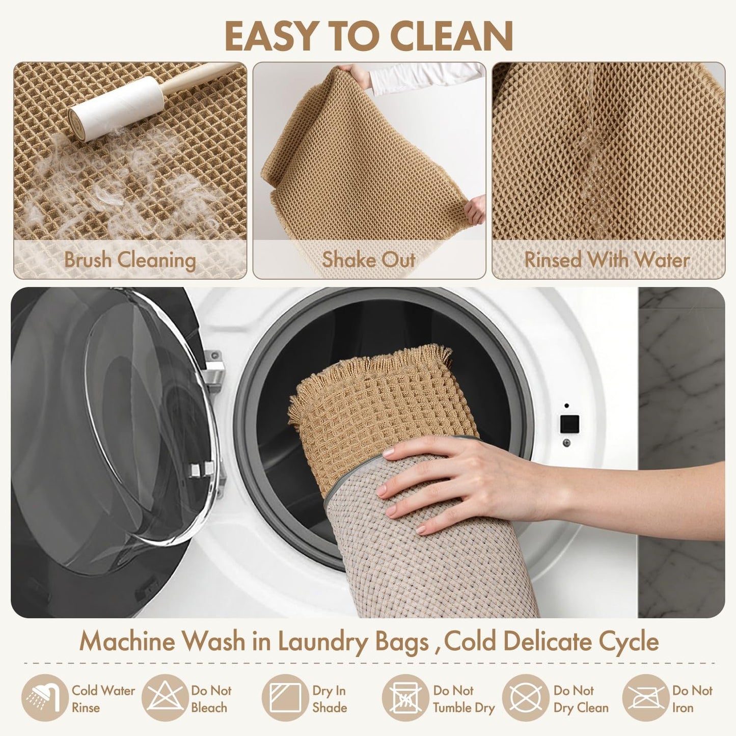 MIULEE Waffle Bathroom Runner Rugs, Super Absorbent Non Slip Bath Rug, Upgraded Soft Quick Dry Washable Boho Large Bath Mat with Tassels for Hallway Laundry Room Bedroom, 2'x5' (24"x60"), Brown