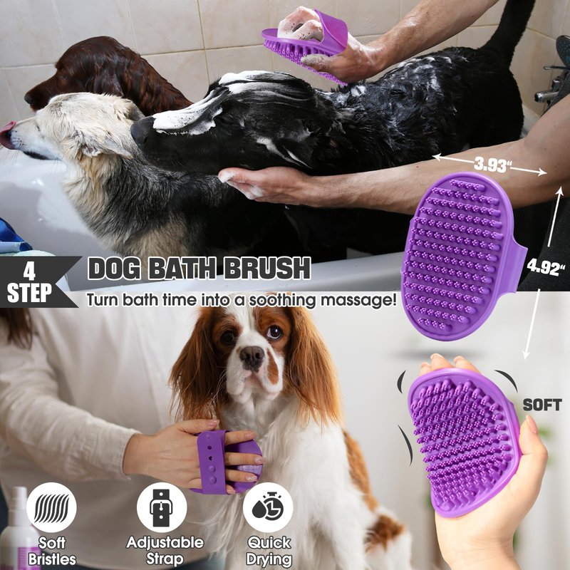 Bonteck Dog Slicker Brush for Dogs Grooming Kit 5PCS | Large Dog Brush for Goldendoodles Poodles Doodles | Long Pin Haired Brush | Poodle Brushes and Comb (Purple)