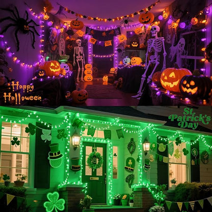 Green Halloween String Lights Battery Powered, 4 Pack Total 66.6 FT 200 LED Christmas String Lights for Indoor Outdoor Decoration, Twinkle Fairy Light for Home Party Room Xmas Tree Decoration