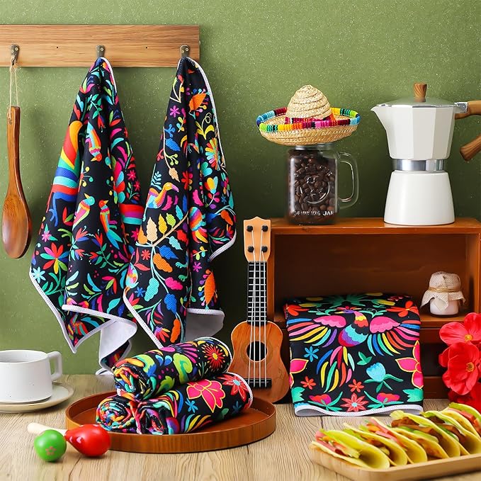 Breling Set of 6 Mexican Kitchen Towels Colorful Flowers Mexican Themed Dish