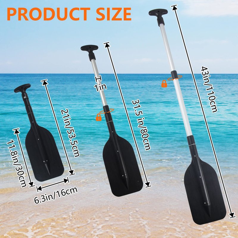VEITHI Boat Paddle Telescoping Collapsible Oar for Boat Anti Slip Aluminum Plastic Canoe Paddles 2 Pack Small Tubing Floats Oars Row and Safety Boat Accessories for Kids and Adults(Black)