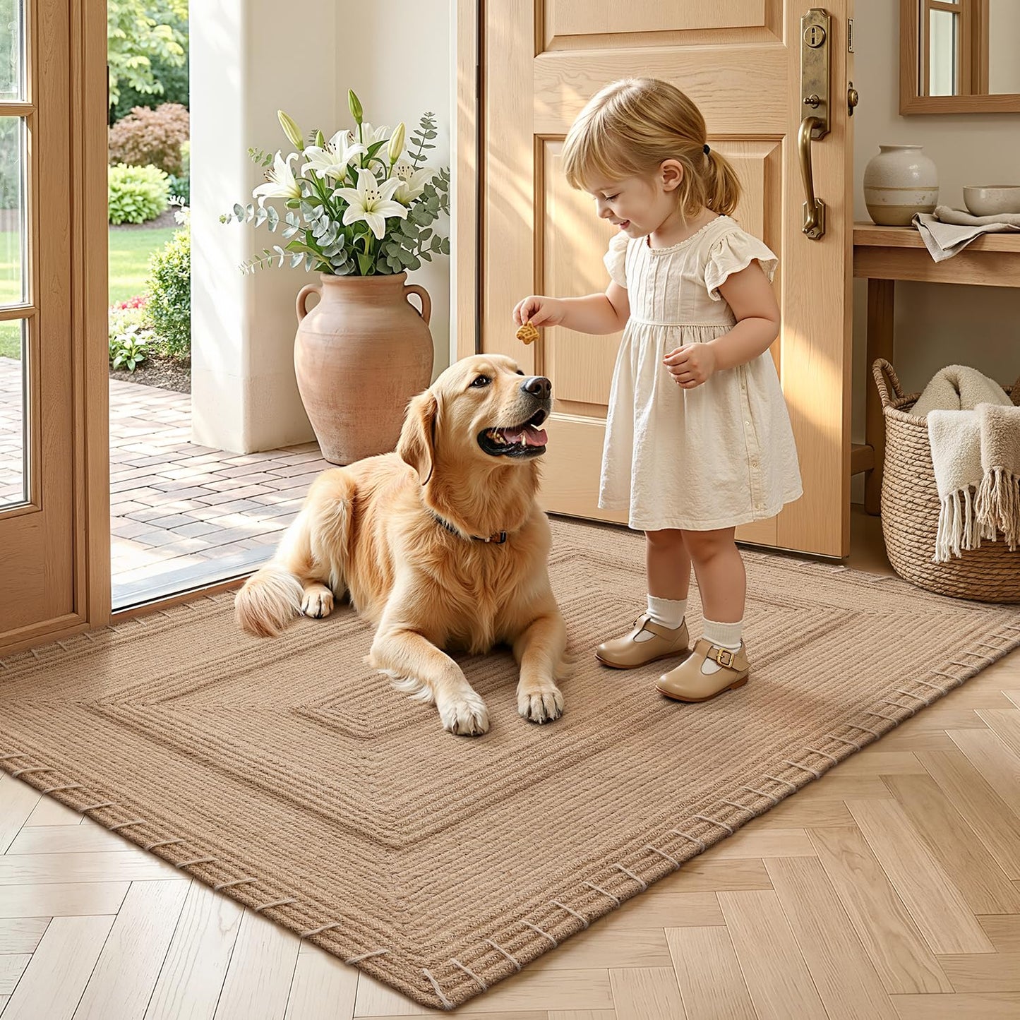 LUMI Handwoven Jute Door Mat, Non-Slip Durable Entryway Mat with Anti-Slip Mat for Hard Floor, Front Door Mats for Home Entrance, Patio, 32"x48", Knit Jute