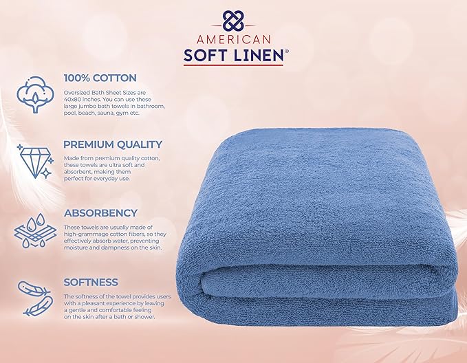 American Soft Linen 100% Cotton 600 GSM Turkish 40x80 Oversized Bath Towel Sheet