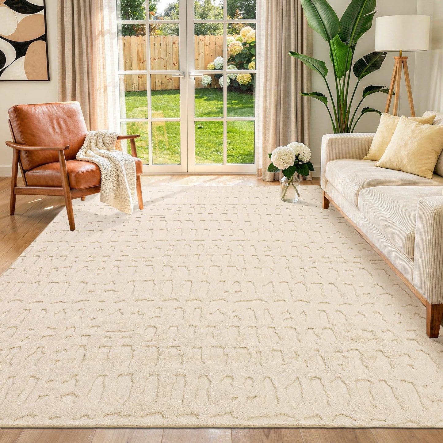 Yamaziot 5x7 Washable Area Rug, High-Low Grid Textured Living Room Rugs, Soft Fluffy Non-Slip Mats Stain Resistant Contemporary Boho Carpet for Dining Room, Kids Nursery Room, Bedroom, Office