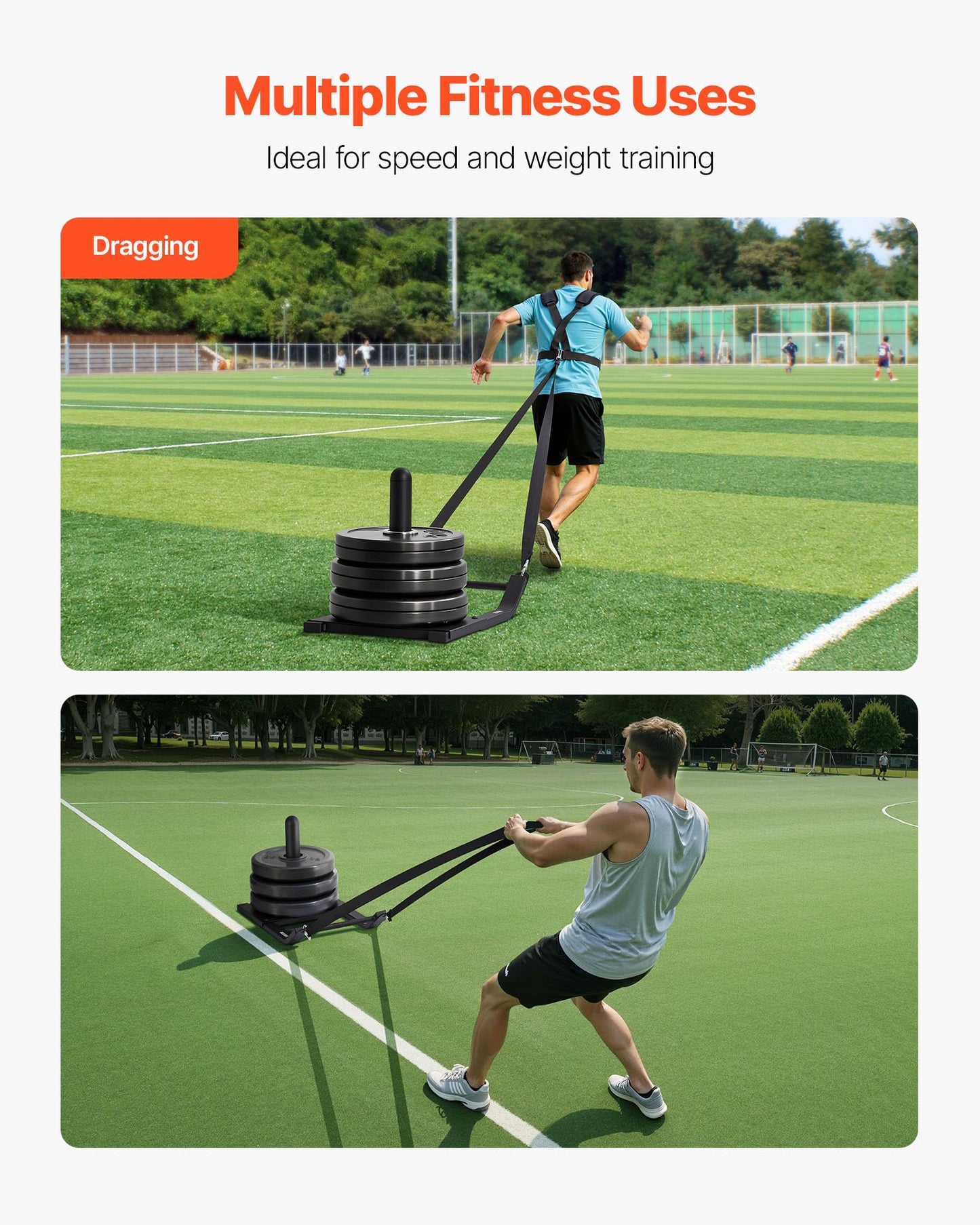 VEVOR Weight Sled, Steel Power Sled, Fitness Strength Training Pull Push Running Sled, Fitness Workout Sled Push Gym Equipment, Steel Power Sled with Harness, Compatible 1/2 in Weight Plates, Black