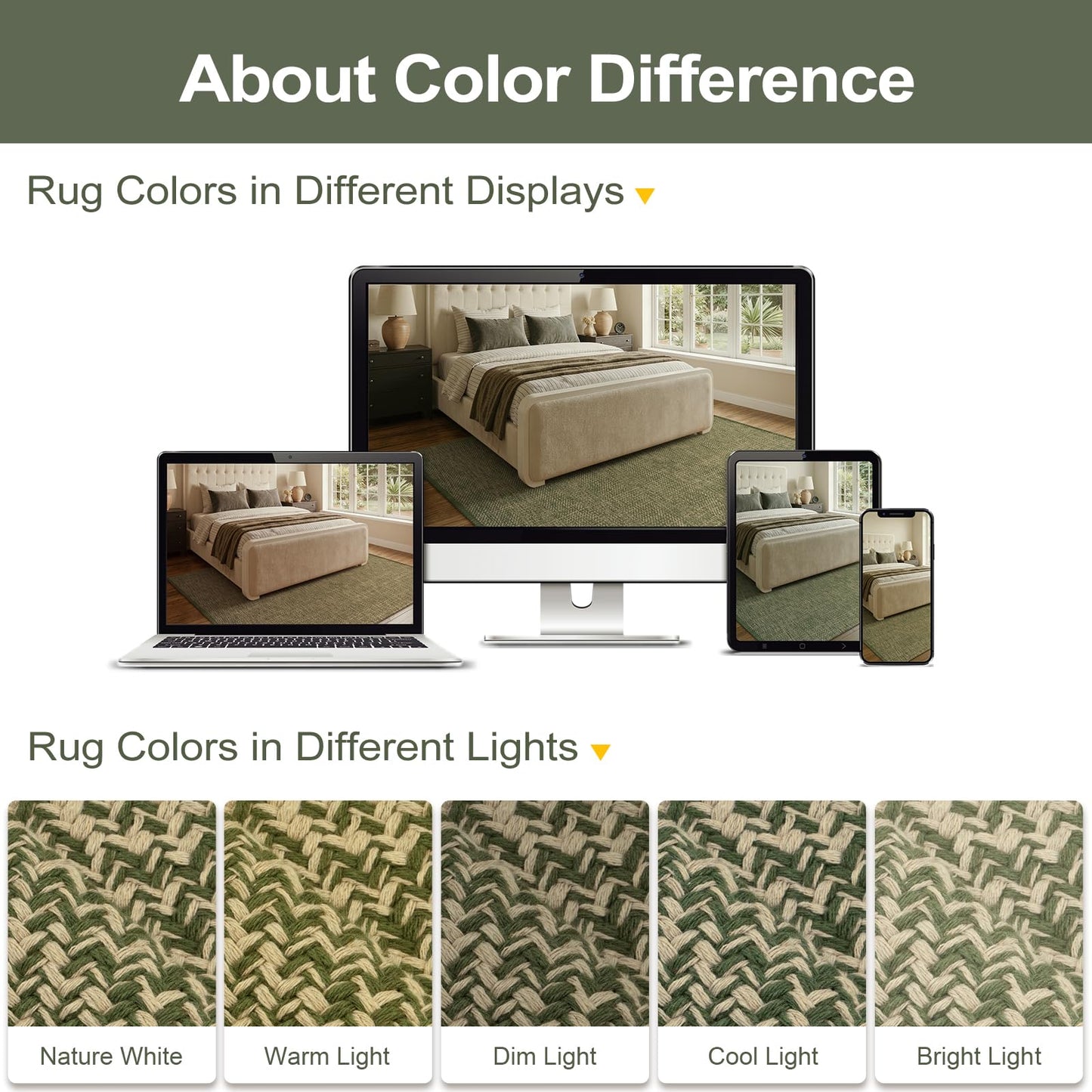 LEEVAN Washable Area Rug 4x6, Hand-Woven Cotton Living Room Rug, Green/Natural Braided Bedroom Rug, Farmhouse Indoor/Outdoor Floor Carpet for Patio, Nursery, Office, Playroom, Dining Room