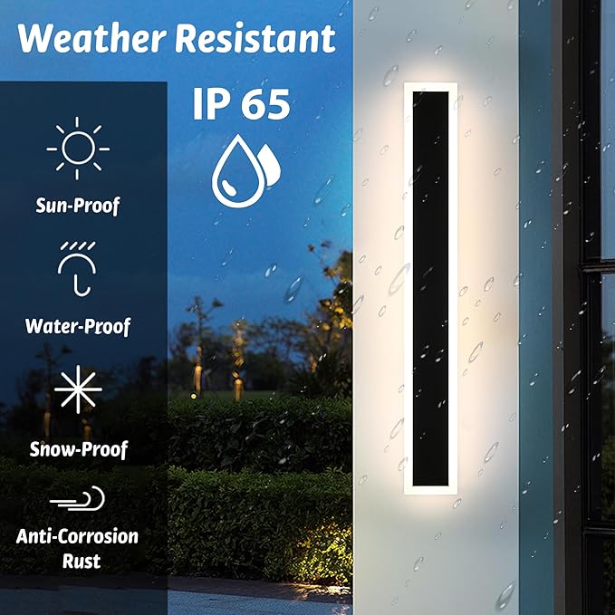 MELUCEE Long Outdoor Wall Lights Exterior 2 Pack 24in Dimmable LED Wall Lights Linear Outdoor Wall Sconce IP65 Waterproof, LED Linear Exterior Lights for Patio Garden Garage Front Door, 3000K-6000K