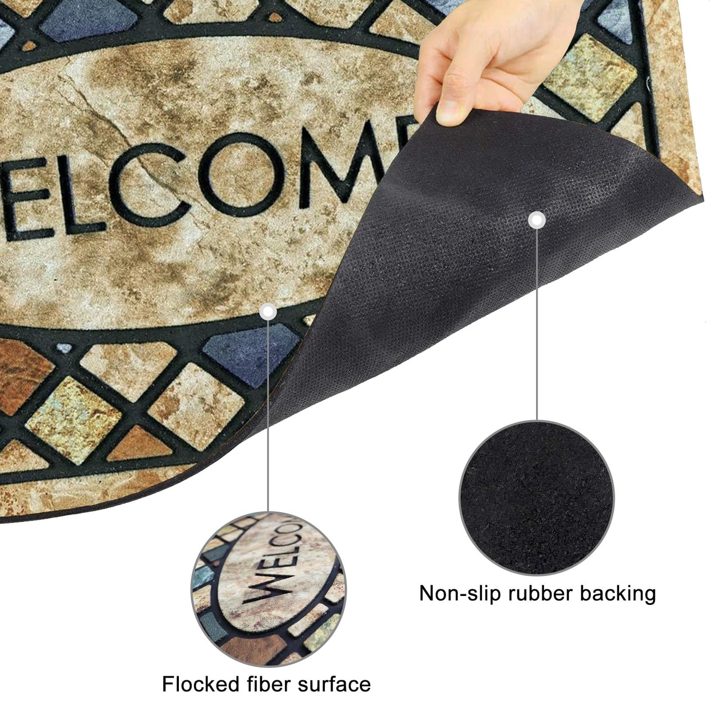 CHICHIC Blue Welcome Door Mat 17x 30 Inch Front Doormat Outdoors for Home Entrance Outdoors Mat for Outside Entry Way Doormat Entry Rugs, Heavy Duty Non Slip Rubber Back Low Profile