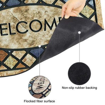 CHICHIC Blue Welcome Door Mat 17x 30 Inch Front Doormat Outdoors for Home Entrance Outdoors Mat for Outside Entry Way Doormat Entry Rugs, Heavy Duty Non Slip Rubber Back Low Profile