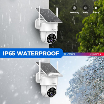 LITYMOL 2K 360° View Security Cameras Wireless Outdoor, Solar Cameras for Home Security, Color/IR Illumination Night Vision, AI Detection, 2-Way Audio, Siren Alarm, SD/Cloud Storage, 2.4g WiFi