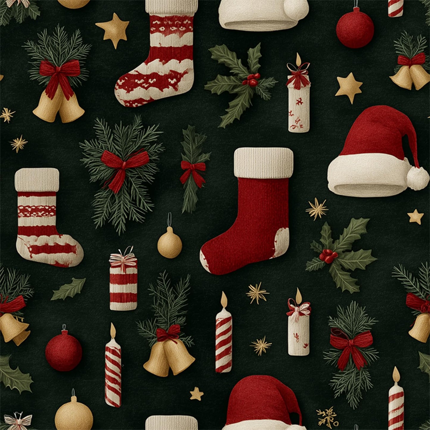 FUKUMON Christmas Cute Wallpaper Peel and Stick for Home Decor Waterproof Self-Adhesive Removable Contact Paper for Cabinets Bedroom Bathroom (Vinyl Santa Claus and Christmas Socks Pattern,15.7"x197")
