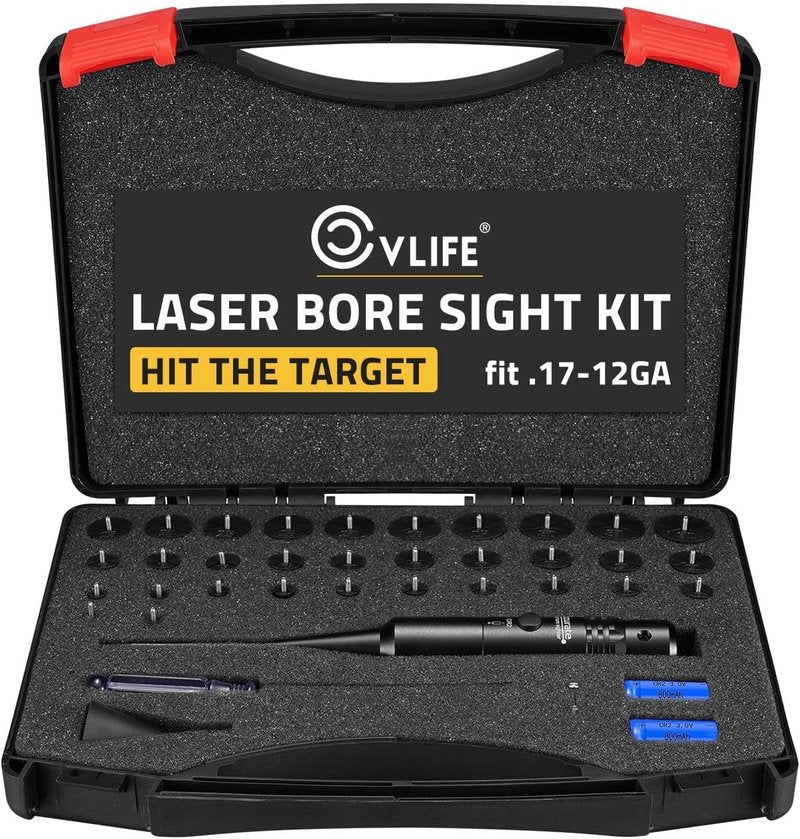 Professional Laser Bore Sight Kit - 32 Adapters for 0.17 to 12GA Calibers | Bright Laser with Button Switch for Hunting