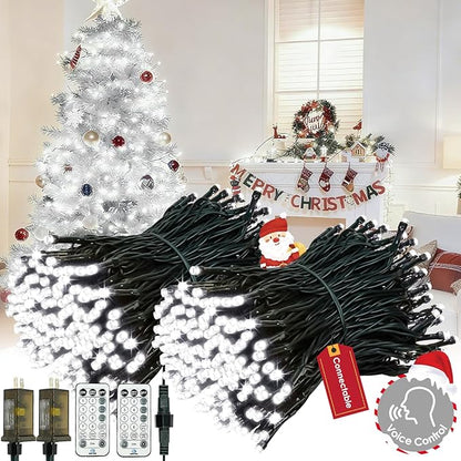 Voice Control Connectable 2PK 164FT 400LED Christmas String Lights Indoor Outdoor with Remote | Smart Twinkle Fairy String Lights 12 Modes & Timer for Xmas Tree Decor (Cool White)