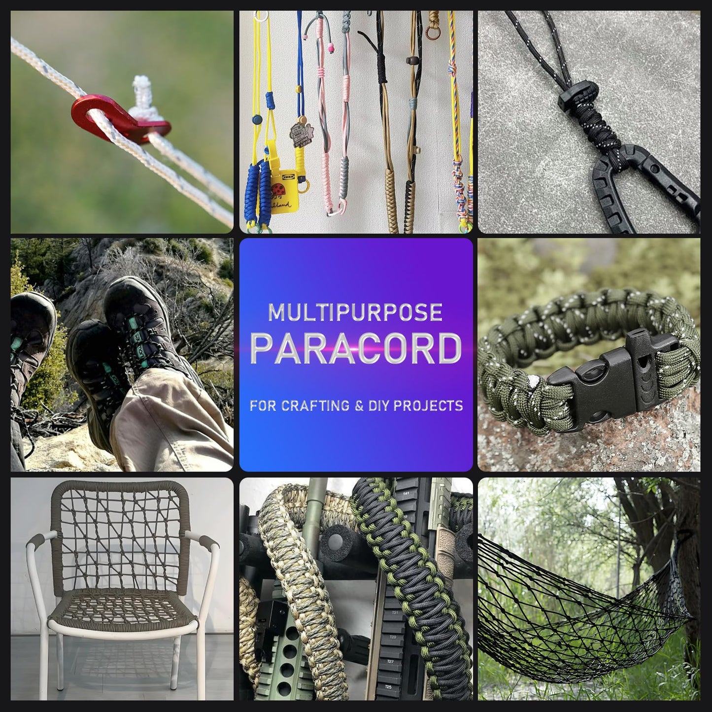 Paracordland-750LB Paracord Rope-100ft/500ft/1000ft- 9 Strand Parachute Spool Cord Heavy Duty String Ideal for Survival Gear Bracelet Camping Hikig Fishing-Black-500FT