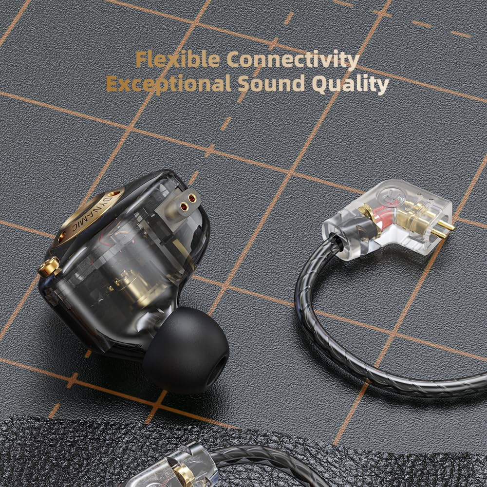 Piluyaa Wired Gaming Headphones IEM Earphones with 1DD，QKZ ENZO in Ear Monitor, HiFi Detachable Cable Earbuds, Bass Sound with New 11mm Dynamic Driver for Video Music Gaming (Black)