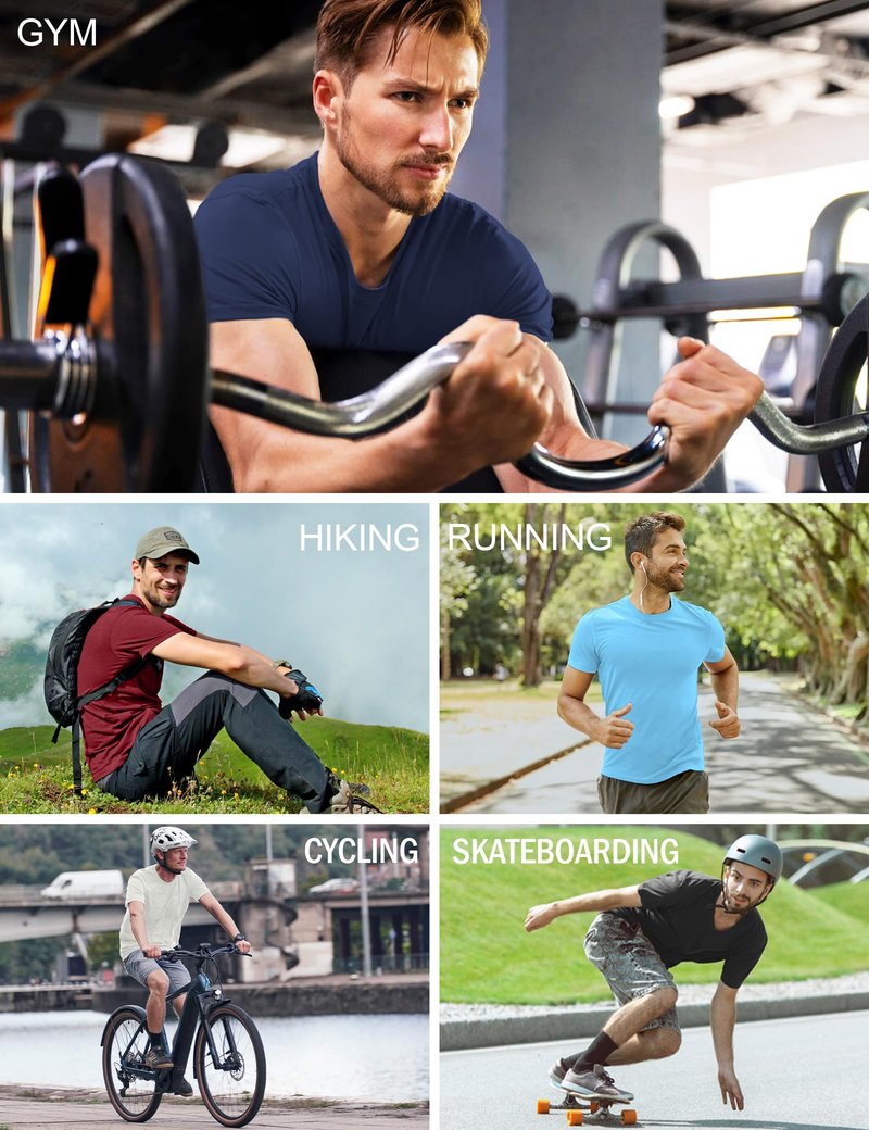 HOPLYNN 5 Pack Men's Dry Fit Workout Gym T Shirts, Short Sleeve Active Running Athletic Tee Tops 1 Black 1 Blue 1 Gray 1 Navy Blue 1 Wine X-Large
